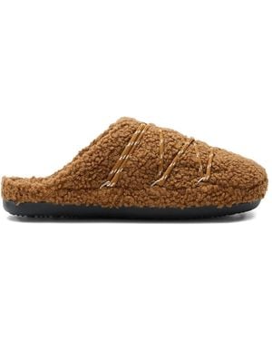 Moonboot Teddy-Texture Lace-Up Slides - Brown