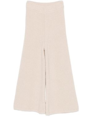 ELY ELY Ribbed-Knit Cropped Trousers - Natural