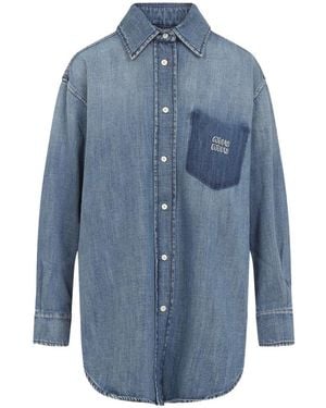 Miu Miu Logo-Patch Shirt - Blue