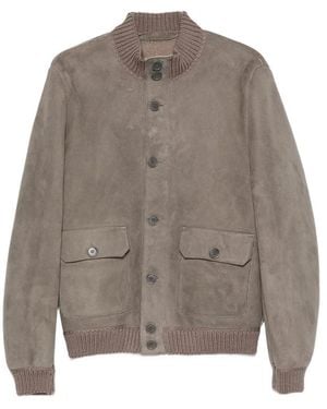 SANTORO Suede Ribbed-Trim Jacket - Gray
