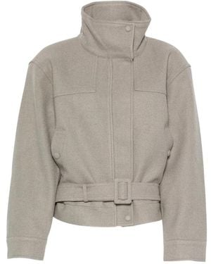 LA PISCINE Belted High-Neck Bomber Jacket - Grey