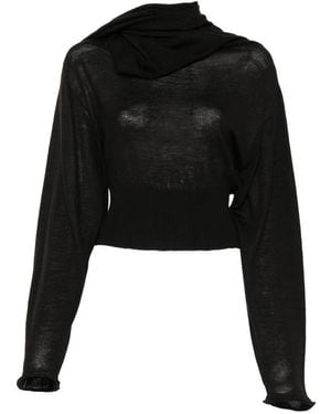 Rick Owens Draped-Neck Ribbed Top - Black