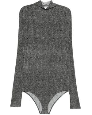 Maison Margiela Herringbone-Print Long-Sleeve Bodysuit - Grey