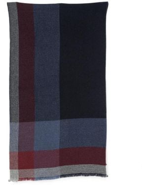 Brunello Cucinelli Check-Pattern Frayed-Edge Scarf - Blue