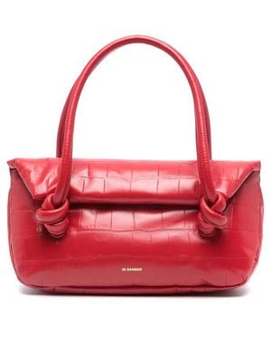 Jil Sander Small Crocodile-Effect Shoulder Bag - Red