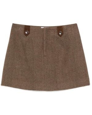 ELEH Herringbone-Weave Button-Detail Mini Skirt - Brown