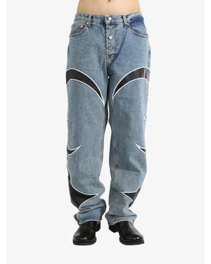 THUG CLUB Leather Panelled Jeans - Blue