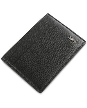 Saint Laurent Cassandre-Appliqué Cardholder - Black