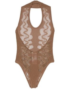 Saint Laurent Open-Knit Bodysuit - Brown