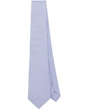 Canali Patterned-Jacquard Silk Tie - Blue