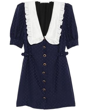 Alessandra Rich Star-Jacquard Ruffled-Collar Mini Dress - Blue
