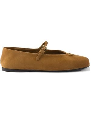 Prada Buckle Strap Suede Ballerinas - Brown
