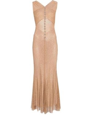 Self-Portrait Crystal-Embellished Mesh Maxi Dress - Natural