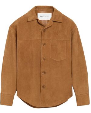 Ami Paris Goat Suede Buttoned Overshirt - Brown