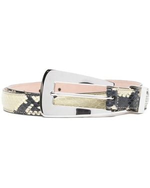 KHAITE Lucca Snakeskin-Print Buckle Belt - White