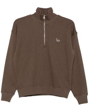 Maison Kitsuné Quarter-Zip Cotton Sweatshirt Organic Jumper - Brown