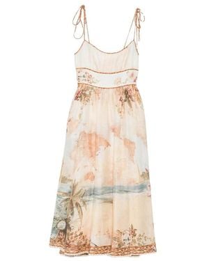 Zimmermann Map-Print Tie-Strap Dress - Natural