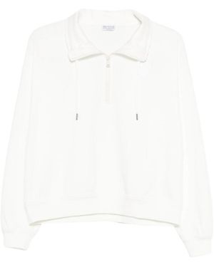 Brunello Cucinelli Sweatshirt Half-Zip Silk-Cotton Blend - White