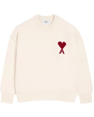 Ami Paris Ami Heart Intarsia Wool Jumper - White