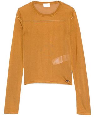Saint Laurent Logo-Plaque Long-Sleeves T-Shirt - Brown
