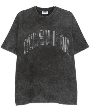 Gcds Stud-Embellished Acid-Wash T-Shirt - Black