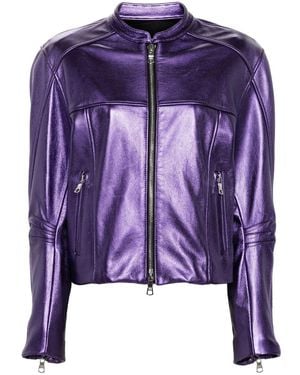 LAQUAN SMITH Metallic Leather Bomber Jacket - Purple