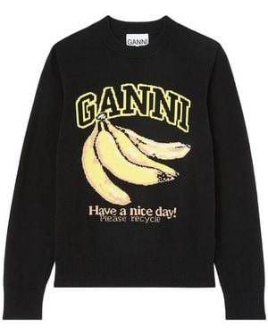 Ganni Banana-Motif Intarsia-Knit Sweater - Black