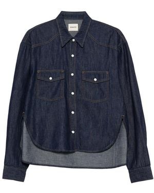 KHAITE Shirt With Patch Pockets And Curved Hem - Blue