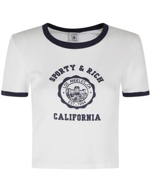 Sporty & Rich Logo-Print Ringer T-Shirt - White