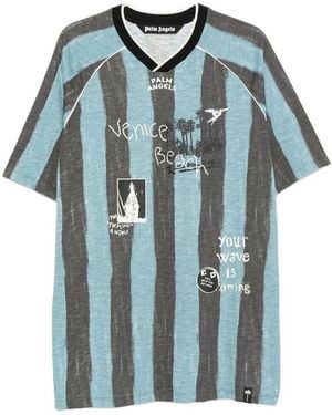 Palm Angels Striped Graphic-Print T-Shirt - Blue