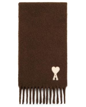 Ami Paris Alpaca Scarf With Ami De Coeur - Brown