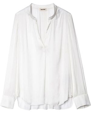 Zadig & Voltaire Gathered-Detail Satin-Weave Blouse - White