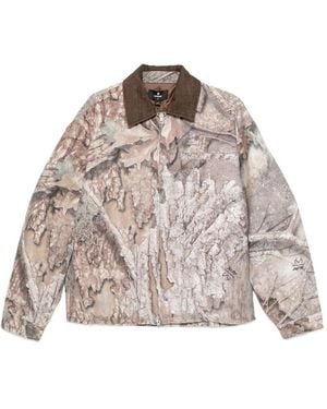Represent Tree-Graphic Print Camouflage Cotton Trucker Jacket - Brown