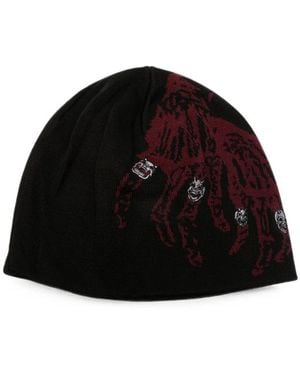 THUG CLUB Graphic-Knit Skull-Patch Beanie Hat - Black