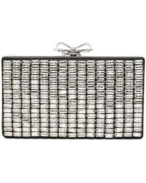 Self-Portrait Bow-Embellished Crystal-Embellished Clutch Bag - Grey