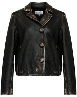 MM6 by Maison Margiela Buttoned Leather Jacket - Black