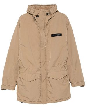 Aspesi Hooded Logo-Patch Jacket - Natural