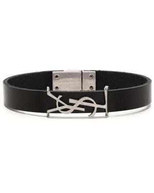 Saint Laurent Leather Logo Bracelet - Black