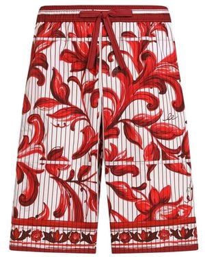 Dolce & Gabbana Majolica-Print Striped Poplin Vanity Bermudas - Red