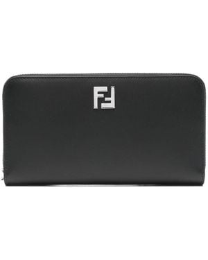 Fendi Logo-Plaque Zip-Around Wallet - Black