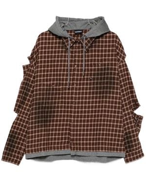 MADFRENZY Check-Pattern Hooded Shirt - Brown