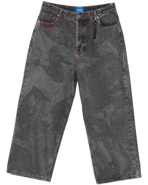 DAGGER Embroidered Acid-Wash Jeans - Grey