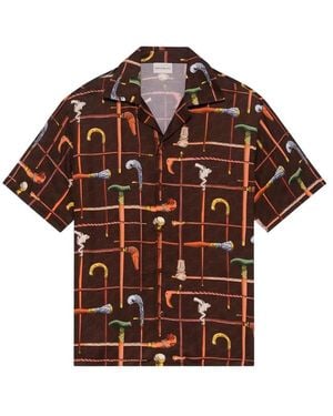 Drole de Monsieur Spread-Collar Print Shirt - Brown