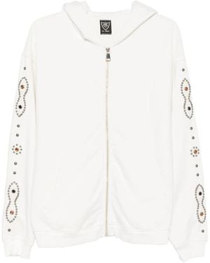 HTC Stud-Embellished Zip-Up Hoodie - White
