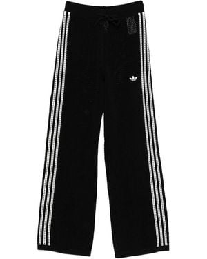 adidas Three-Stripe Open-Knit Pants - Black