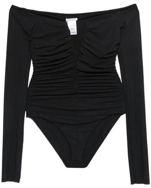 Amazuìn Alika Off-Shoulder Ruched Bodysuit - Black