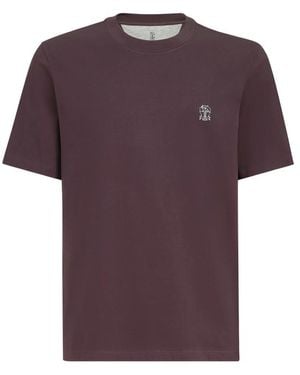 Brunello Cucinelli Cotton Jersey Crew-Neck T-Shirt With Logo - Purple