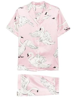 Olivia Von Halle Ingo Selene Swan-Print Pyjamas - Pink