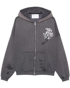 Paly Hollywood Print-Detail Long-Sleeve Hoodie - Grey