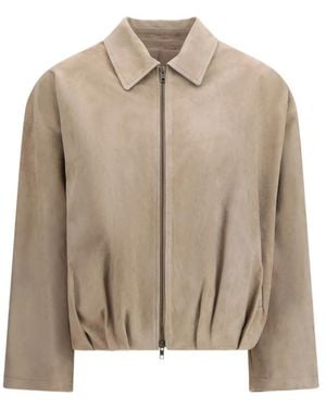 SANTORO Suede Bomber Jacket - Natural